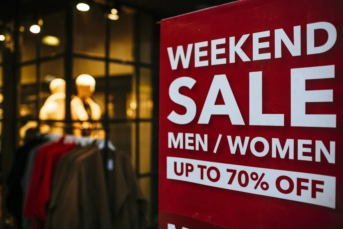 Red sale sign in a shop window