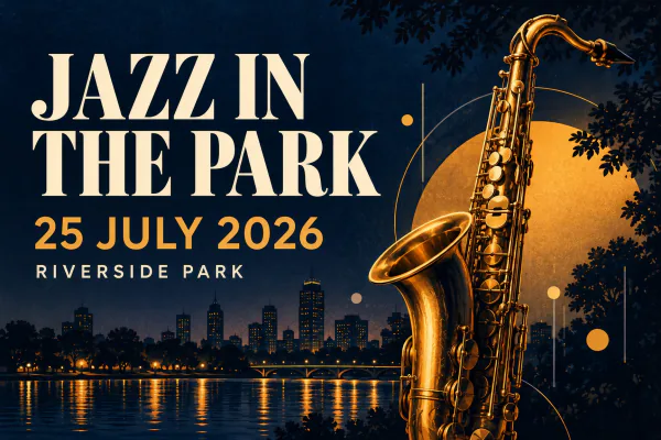Jazz in the Park poster with the date changed to 25 July 2026