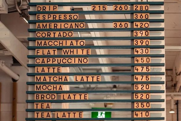 The same cafe menu with Cappuccino priced at 450