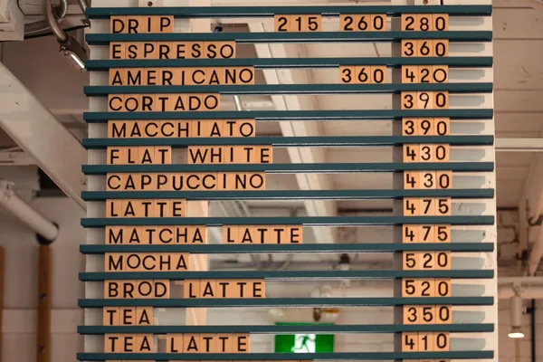 Cafe menu with Cappuccino priced at 430